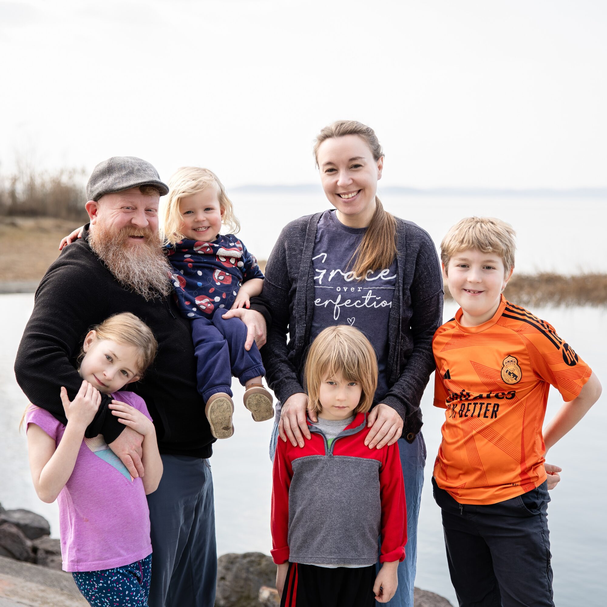 The Jones Family posing at Lake Balaton